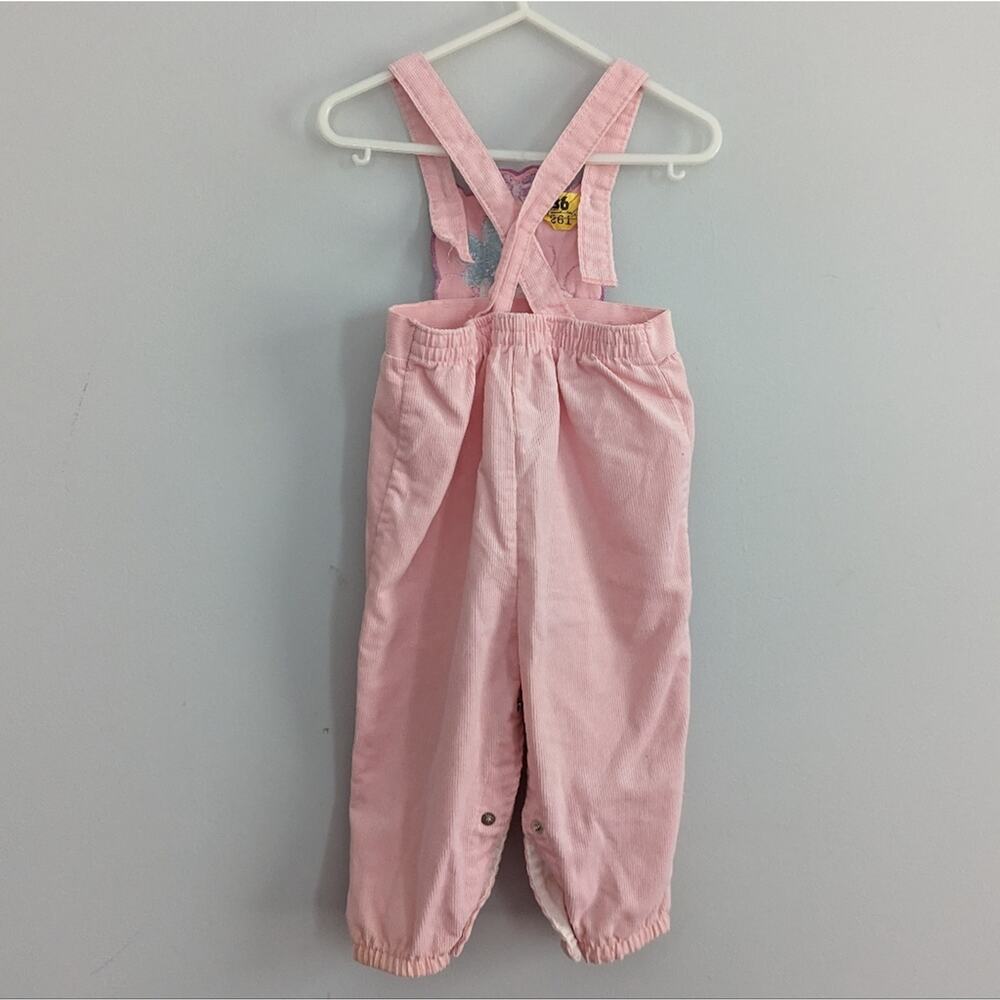 Vintage Girl's 24 Months Teddy Bear Smile Light Pink Corduroy Overalls - Picture 4 of 5